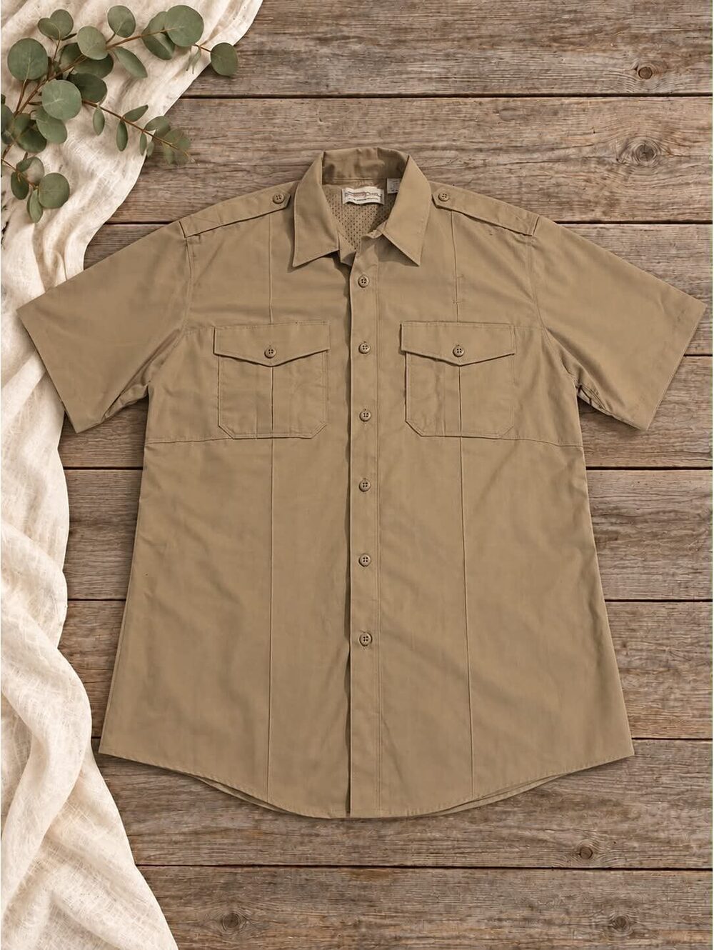 Flying Cross Men's Utility Jacket Short Sleeve Khaki Size Medium